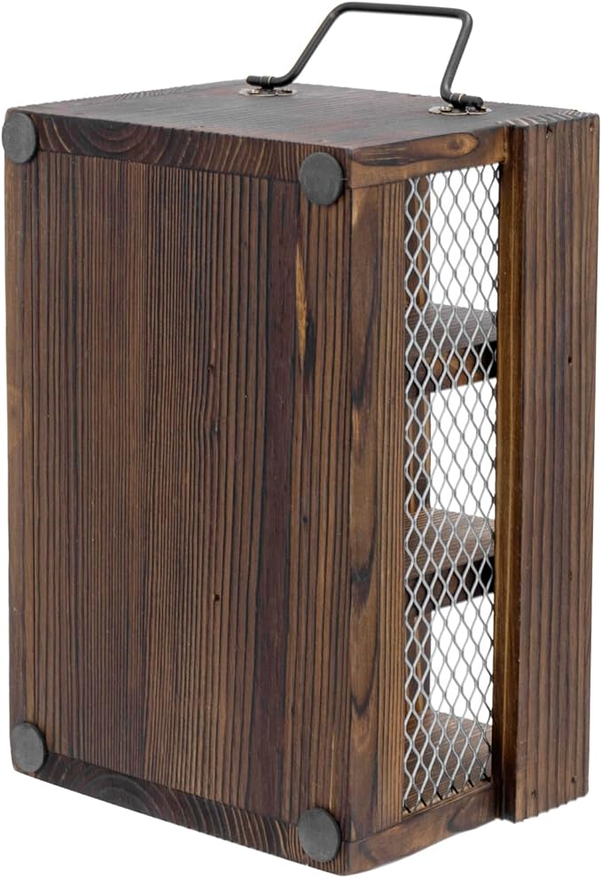 MyGift Rustic Brown Wood Utensil Holder and Napkin Rack with Black Metal Carry Handles and Chicken Wire Front Panel, Dining Flatware Cutlery Storage Caddy