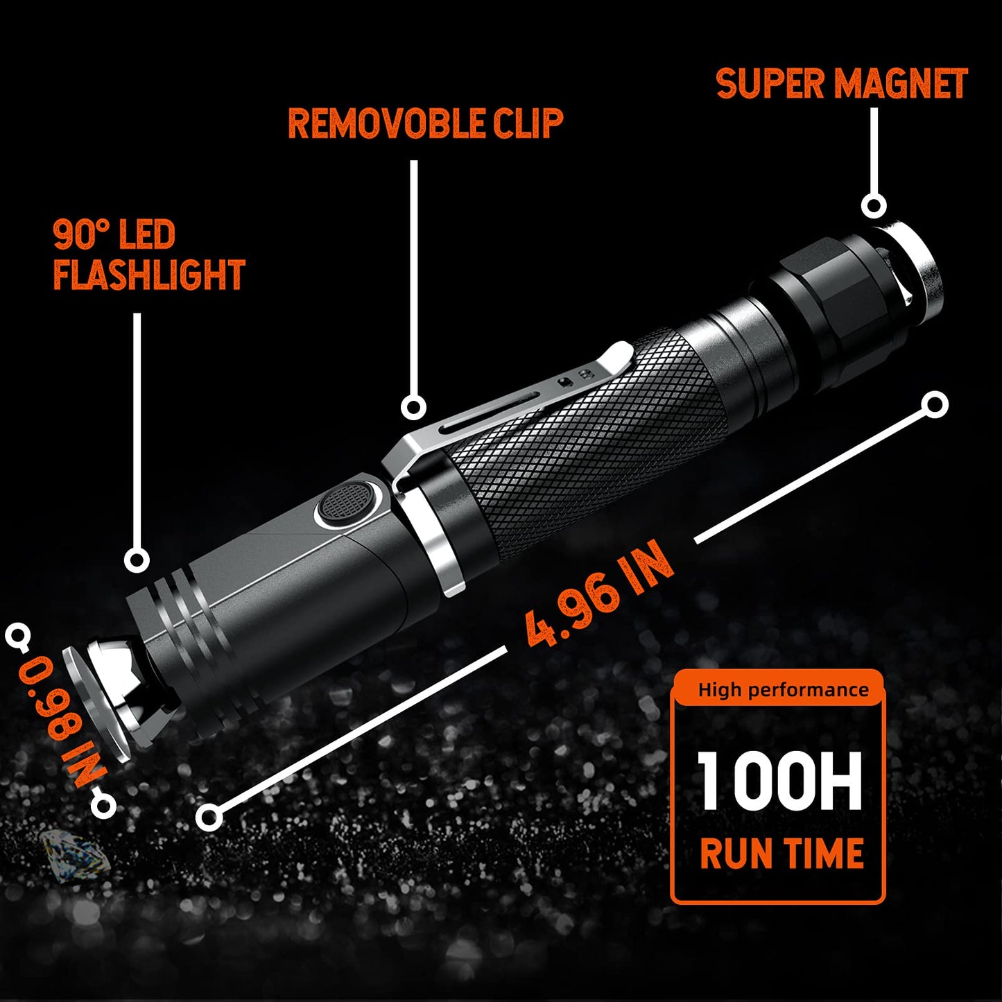 NICRON N9-Battery Rechargeable Magnetic Flashlight, 1000 Lumens, 6 Modes, Aluminum, IP65 Waterproof, W/Battery