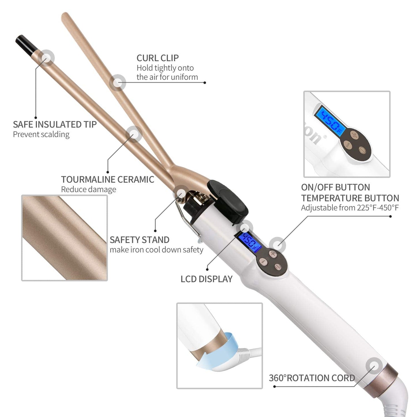 9mm Curling Iron Professional, 3/8 Inch Ceramic Tourmaline Curl Wand Barrel, Hair Curler Iron for Long & Short Hair,Glove Includ