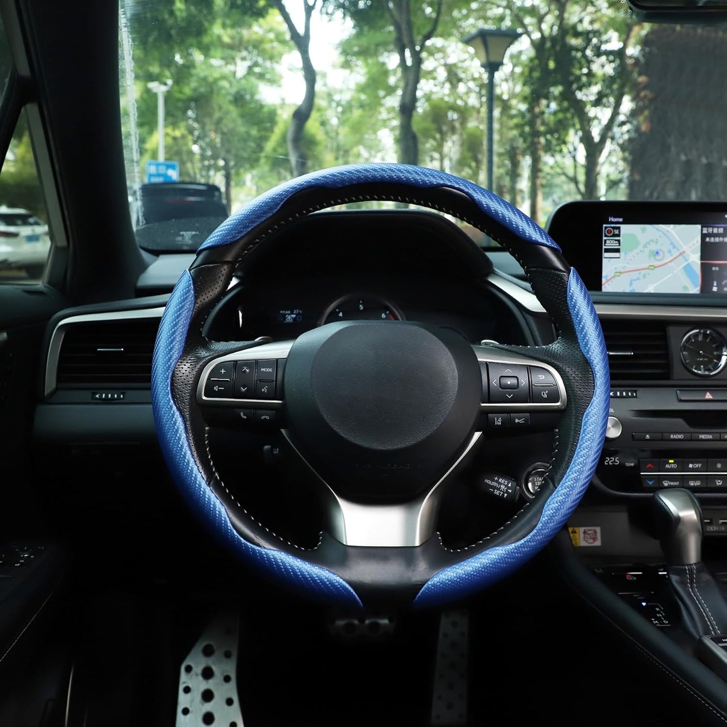 Amiss 3pcs Carbon Fiber Anti-Skid Steering Wheel Cover, Segmented & Butterfly Design, Universal 99% Car Wheel Cover Protector, Blue