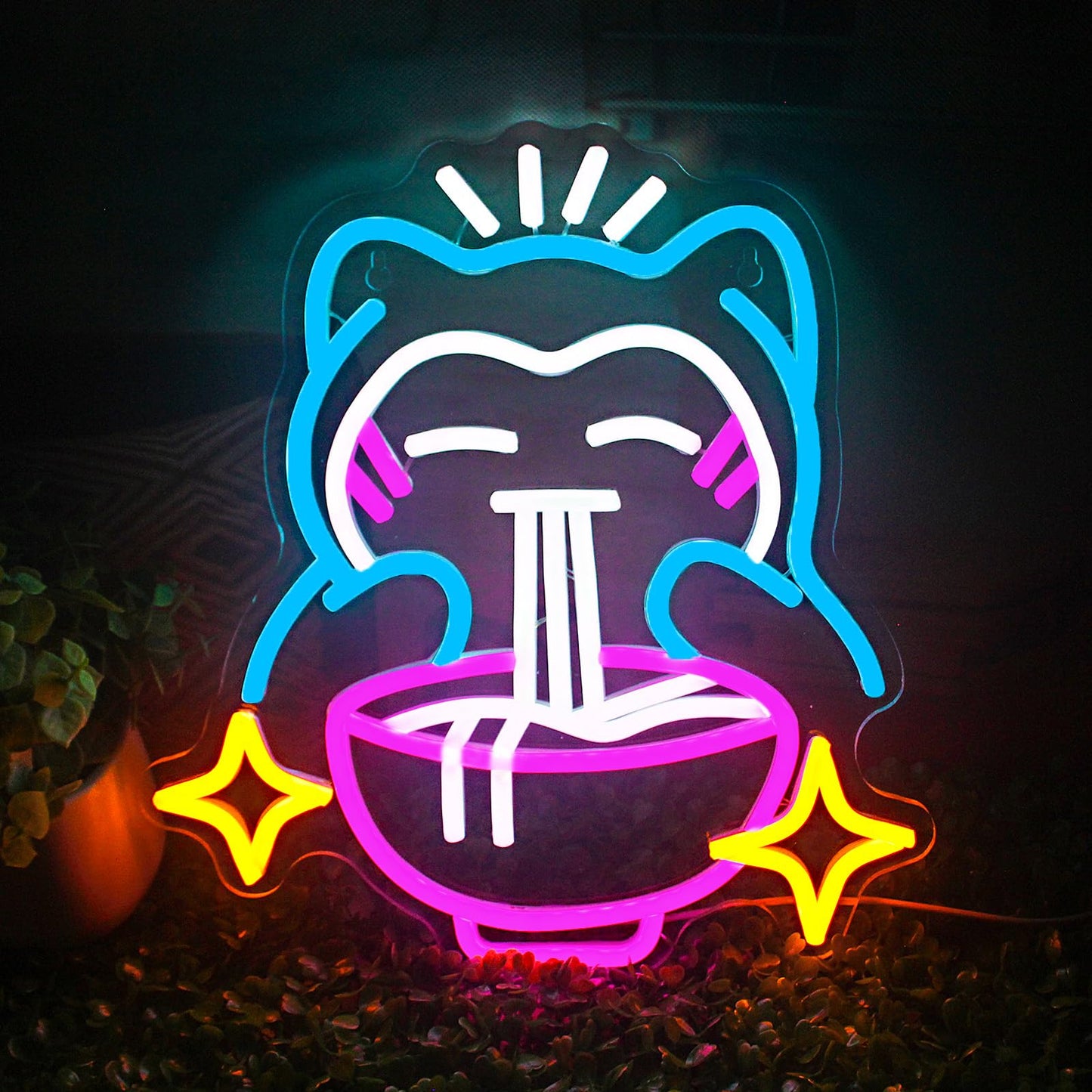 LED Ramen Neon Light - Cute Bear Noodle Neon Sign, Dimmable Japanese Wall Decor for Gaming Rooms, Restaurants, Bars & Kids Bedro