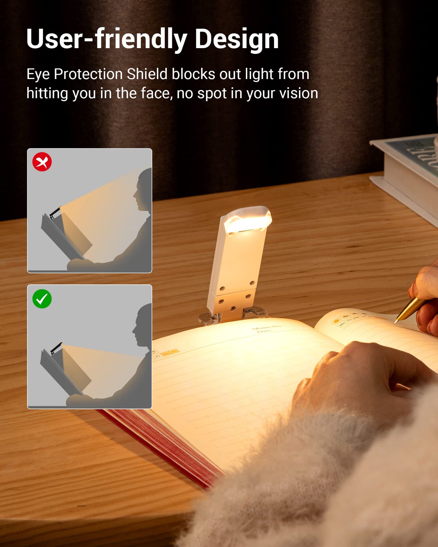 DEWENWILS USB Rechargeable Book Reading Light, Adjustable Brightness, 3000K Warm White, Portable Clip-on LED Bookmark Lamp, White
