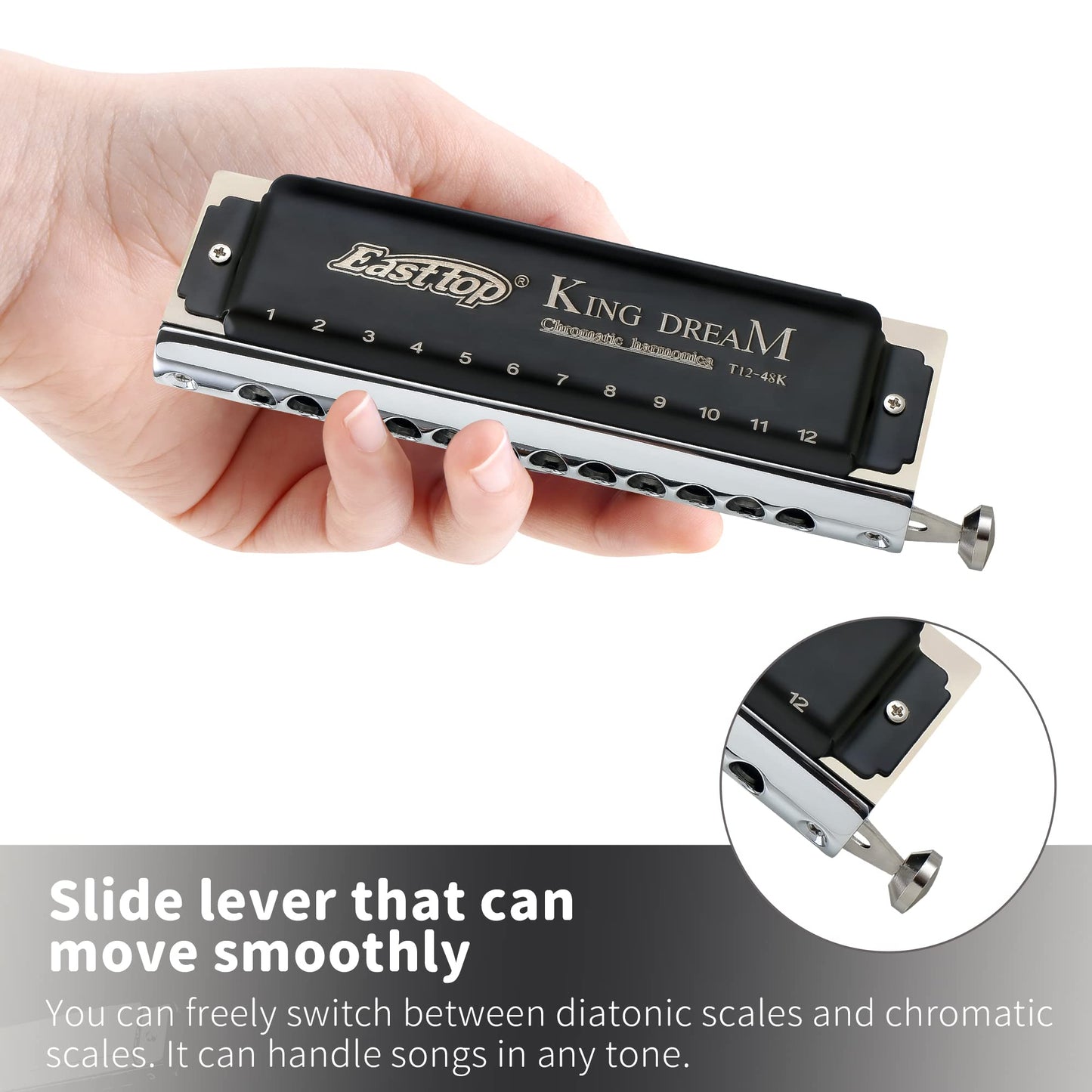 East Top King Dream Chromatic Harmonica Key Of C,12 Holes 48 Tones Professional Mouth Organ Harmonica For Adults, Professionals