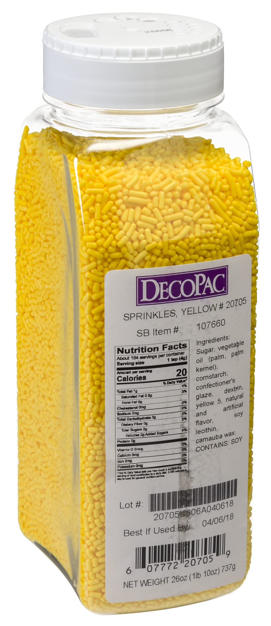 DecoPac Yellow Sprinkles | Extra Large 26oz Pack | Cake Sprinkle Mix, Fancy Sprinkles For Cake Decorating, Handheld Container, C