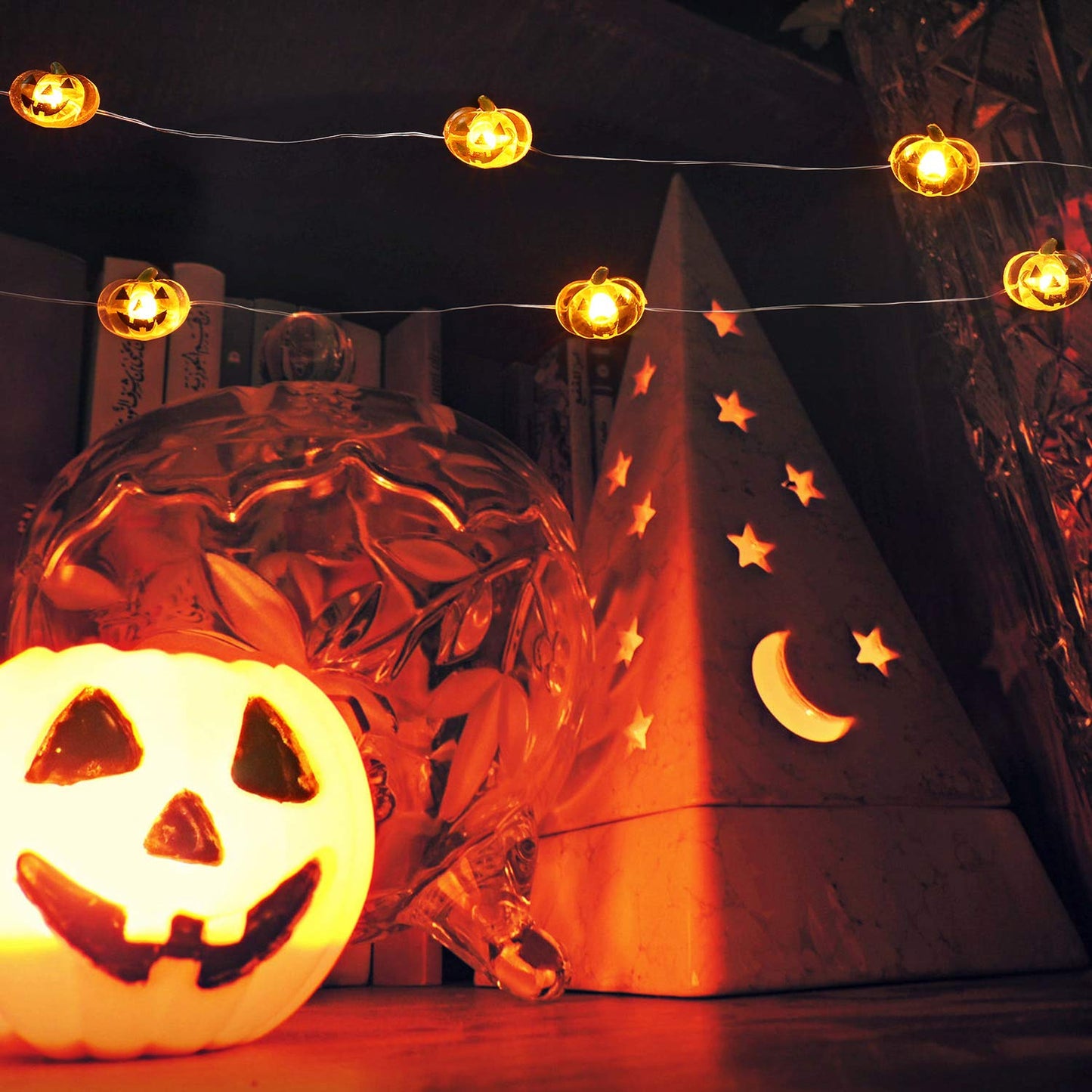 Brizled Halloween Pumpkin String Lights, 40 LED 13.12ft, Battery Powered Fairy Lights with Remote & Timer, Warm White