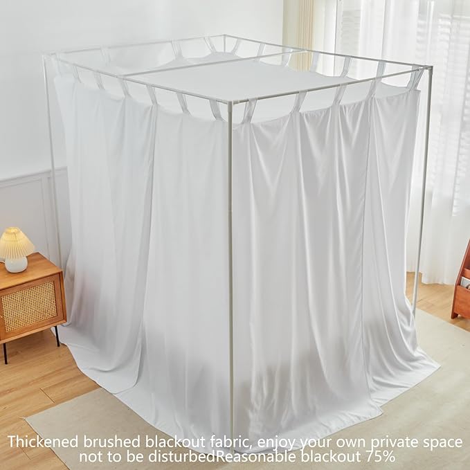 AIKASY White Canopy Bed Curtains with Top Ties and Tie Backs for Bedroom Decoration - Queen Size Bed Curtains with Windproof and Lightproof Features