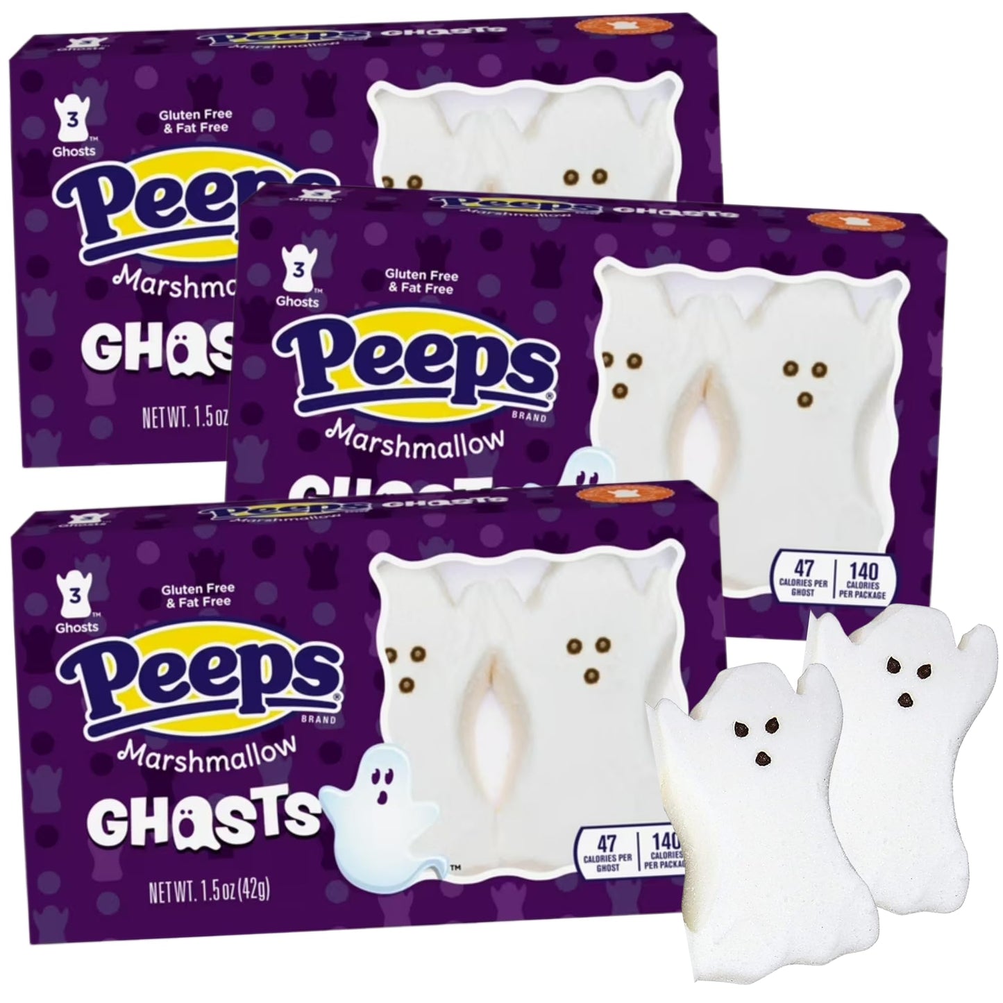 Halloween Peeps Ghost Marshmallows Classic Spooky Candies Cupcake and Dessert Toppers 3 Count (Pack of 3)
