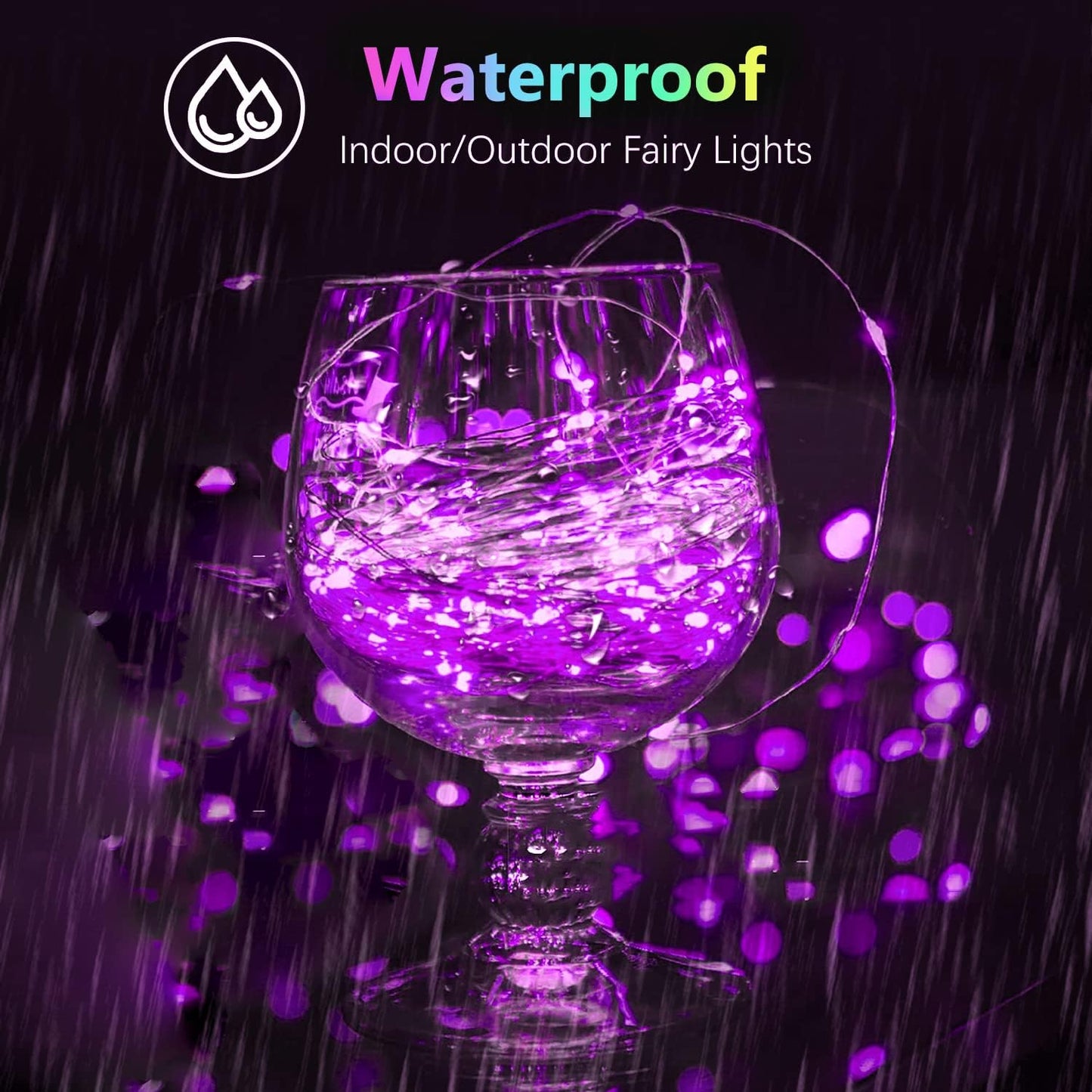 BOSSERN 2 Pack 100LED Fairy Lights, Battery Operated, Remote, 8 Modes, Waterproof, Purple, DCHD-2PK-100LED-PURPLE-RC