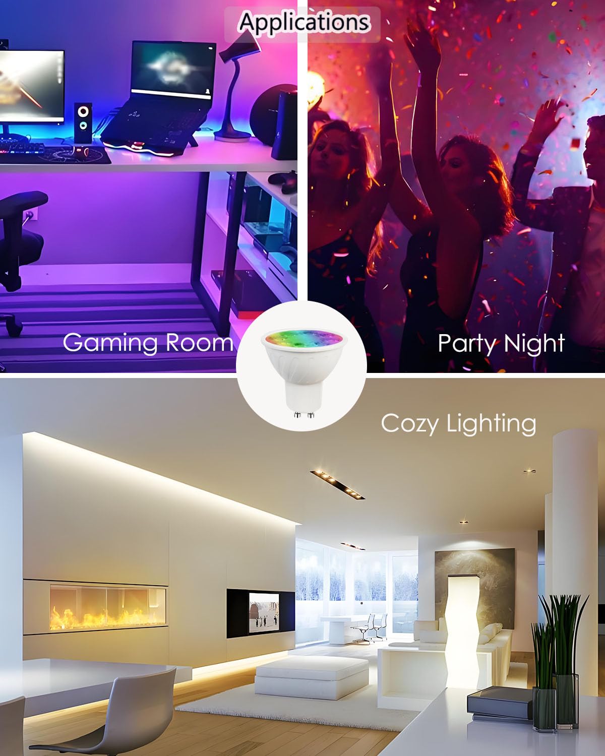 Noobibaba GU10 LED Bulbs, Color Changing RGB + Adjustable White 2700K-6000K, 5W, Model GU10-5W-D, 3-Pack