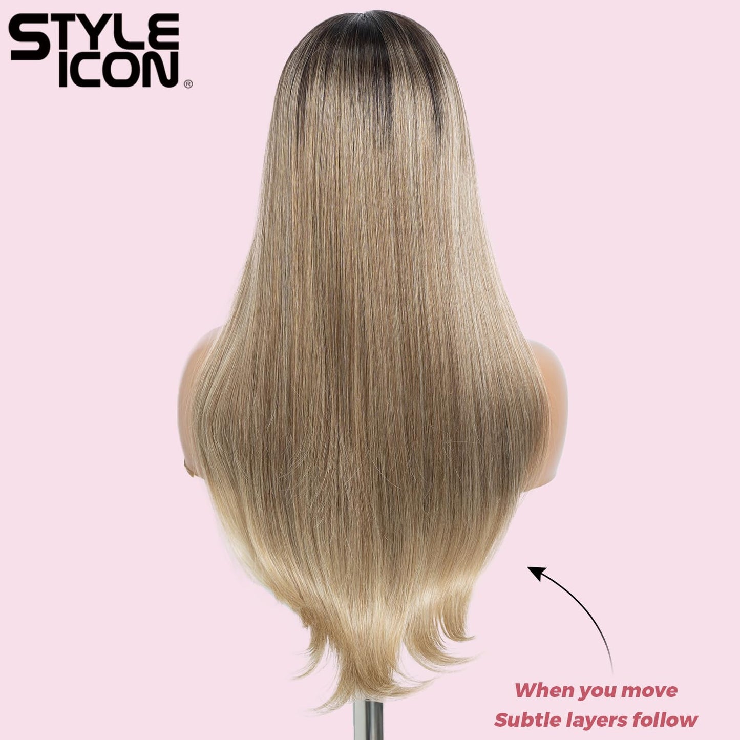 Style Icon 24 Ombre Blonde Wig HD Lace Front Middle Part Wigs Long Straight Wigs for Women Pre Plucked with Door Curtain Bangs