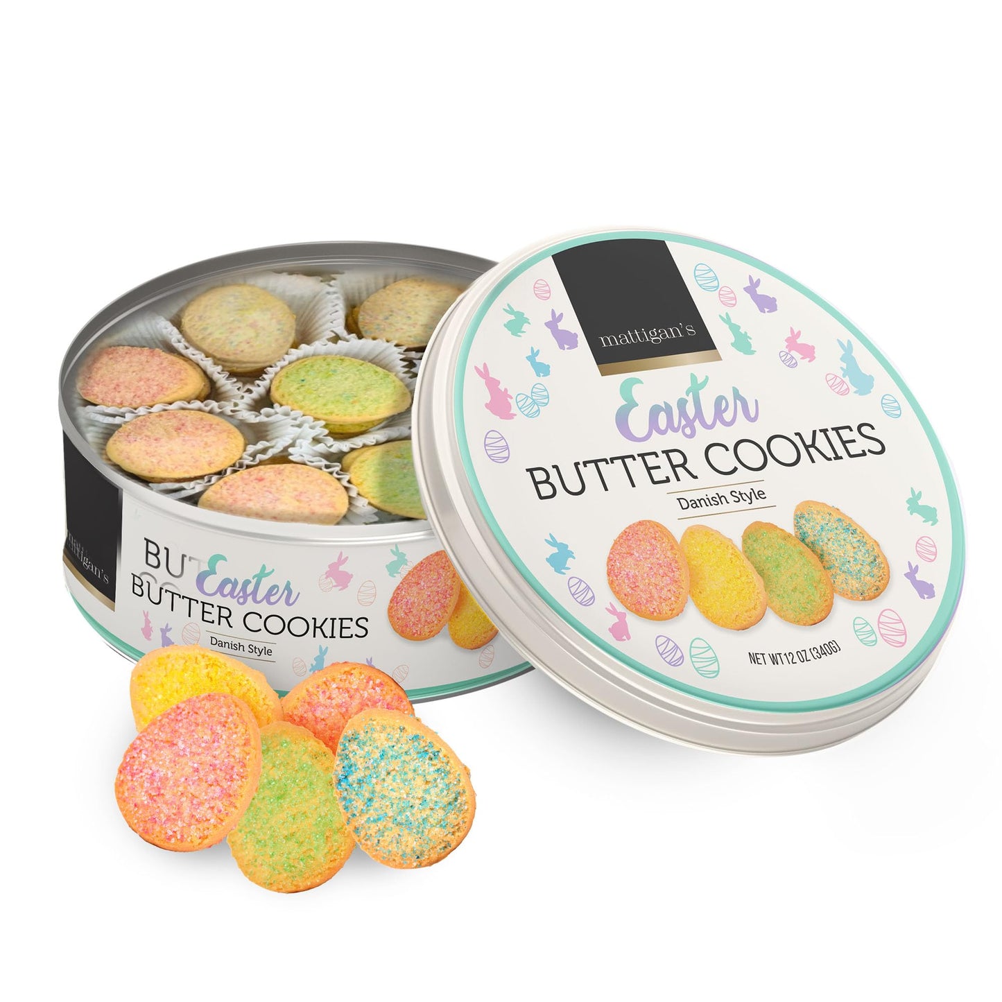 Mattigans Easter Butter Cookies, Danish Style Cookie, 12 Oz Tin, Gourmet Gifts, Holidays, Easter Basket Treat, Special Occasion