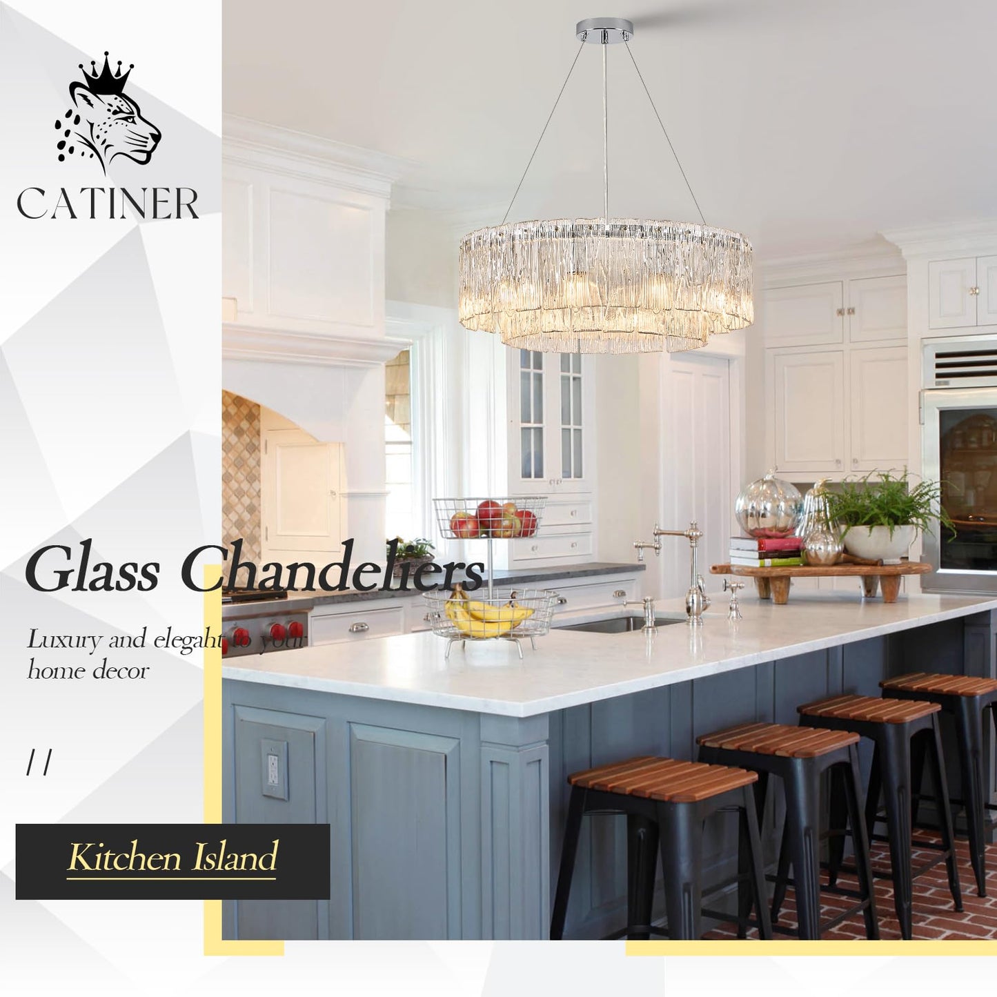 Modern 24 Chrome Chandeliers 10-Light Crystal Glass Round Chandelier stylish Drum Ceiling Pendant Light Fixtures 2 Tiers Hanging Lighting For Dining Room Foyer Living Room Bedroom