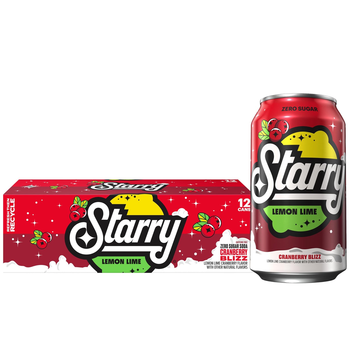 Starry Zero Sugar Cranberry Blizz Soda Caffeine Free 12 Fl Oz Cans (Pack of 12)