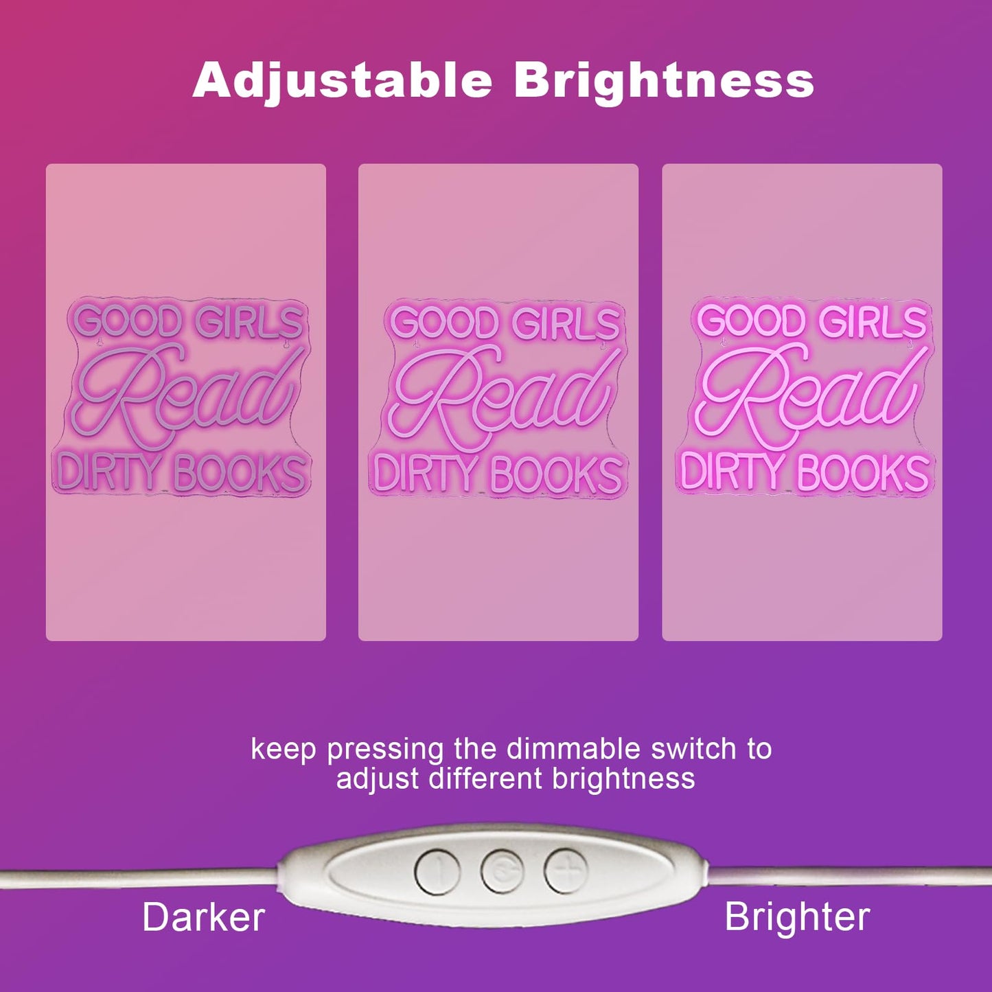 Jurong Led Neon Sign For Wall Decor Good Girls Read Dirty Books Neon Light Usb Powered Dimmable 5V/2A 16.5X12.5 For Home Book Party Gift Bedroom Book Lover Home Library