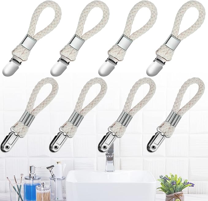 8PCS Hanging Tea Towels Clip, Metal towel hanger with Loop Cotton, Hand Towel Hook for Home Kitchen Bathroom Hanging Towels