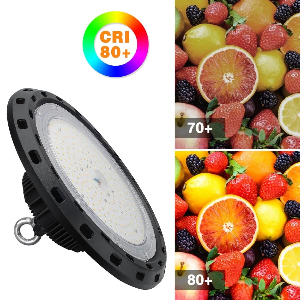 BEULT High Bay LED Shop Light 150W 22500LM Equivalent 600W MH/HPS UFO Design AC100-277V Black Model BEULT-150W-1P