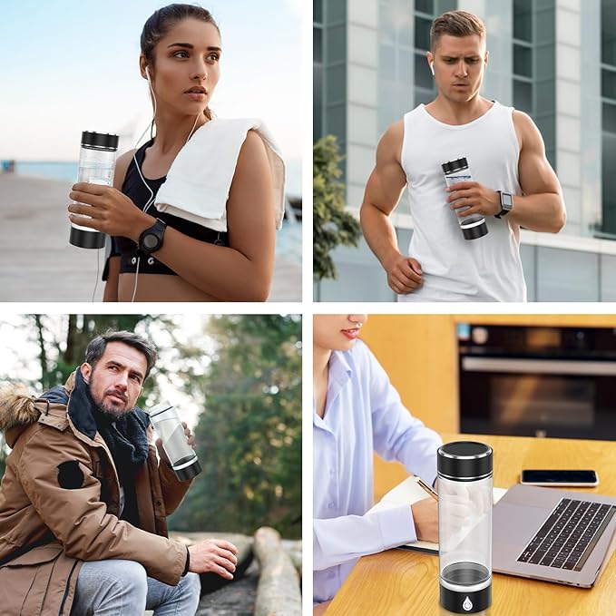 Hydrogen Water Bottle, Portable Rechargeable Hydrogen Water Bottle Generator for Home Travel Office Exercise, Black