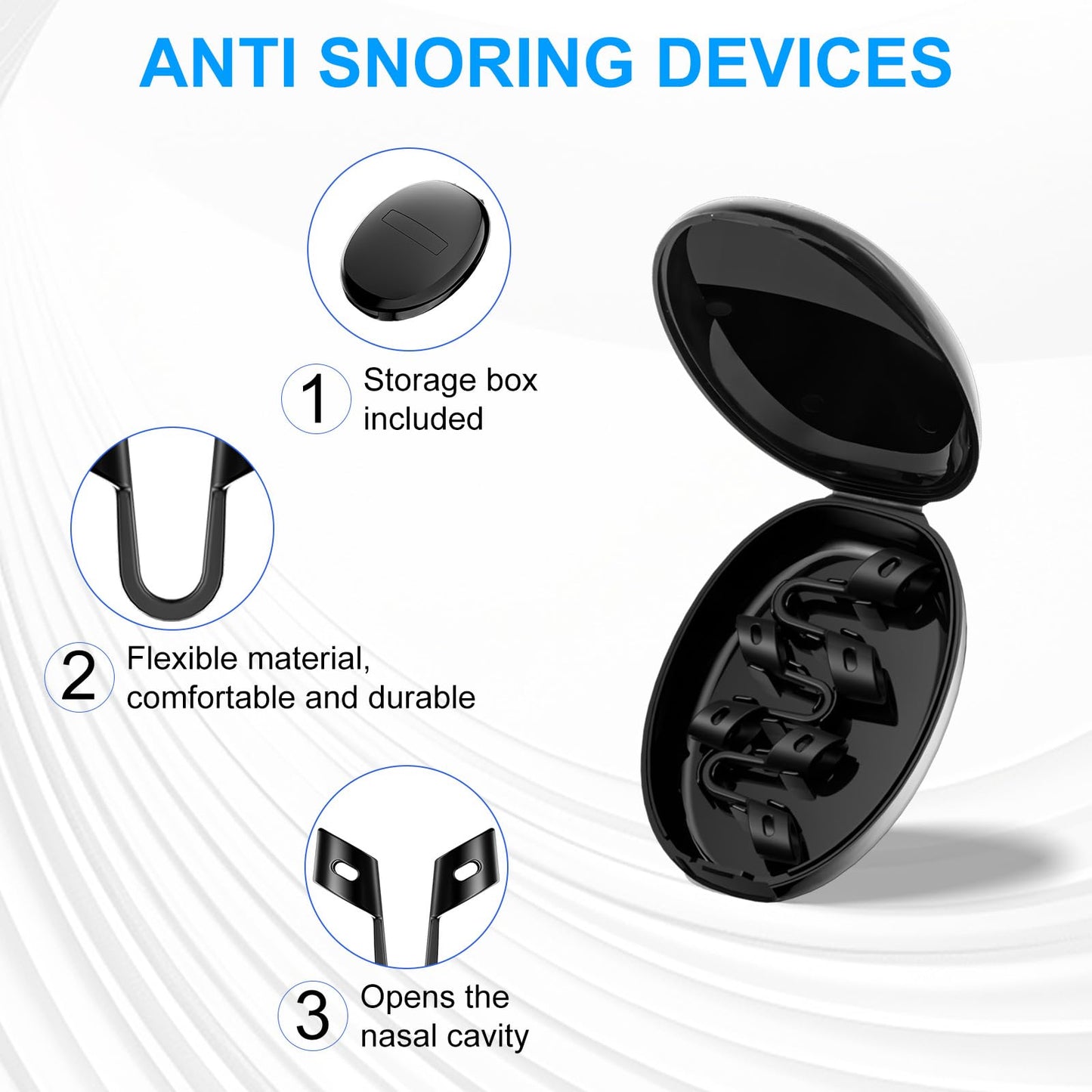 Anti Snoring Devices, Nasal Dilator for Sleeping, Effective to Relieve Snoring, for Nasal Snorers, Reusable Snoring Device to Enjoy a Peaceful Night's Sleep - 3 Pack (S/M/L)