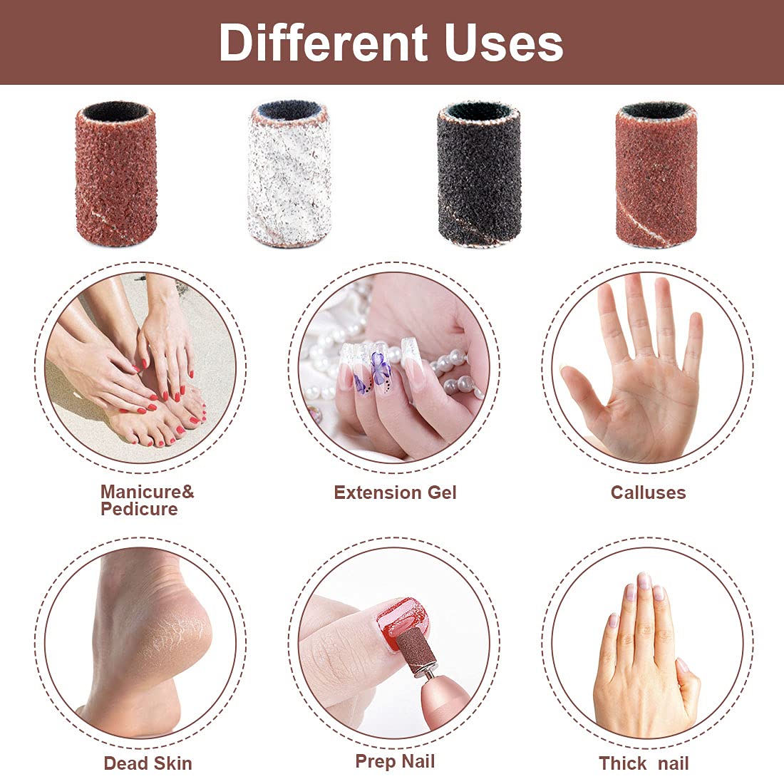 Rolybag Sanding Bands for Nail Drill 240 Pieces 3 Color Coarse Fine Grit Efile Sand Set 80#120#180#240#,2 Pieces 3/32 Inch Nail