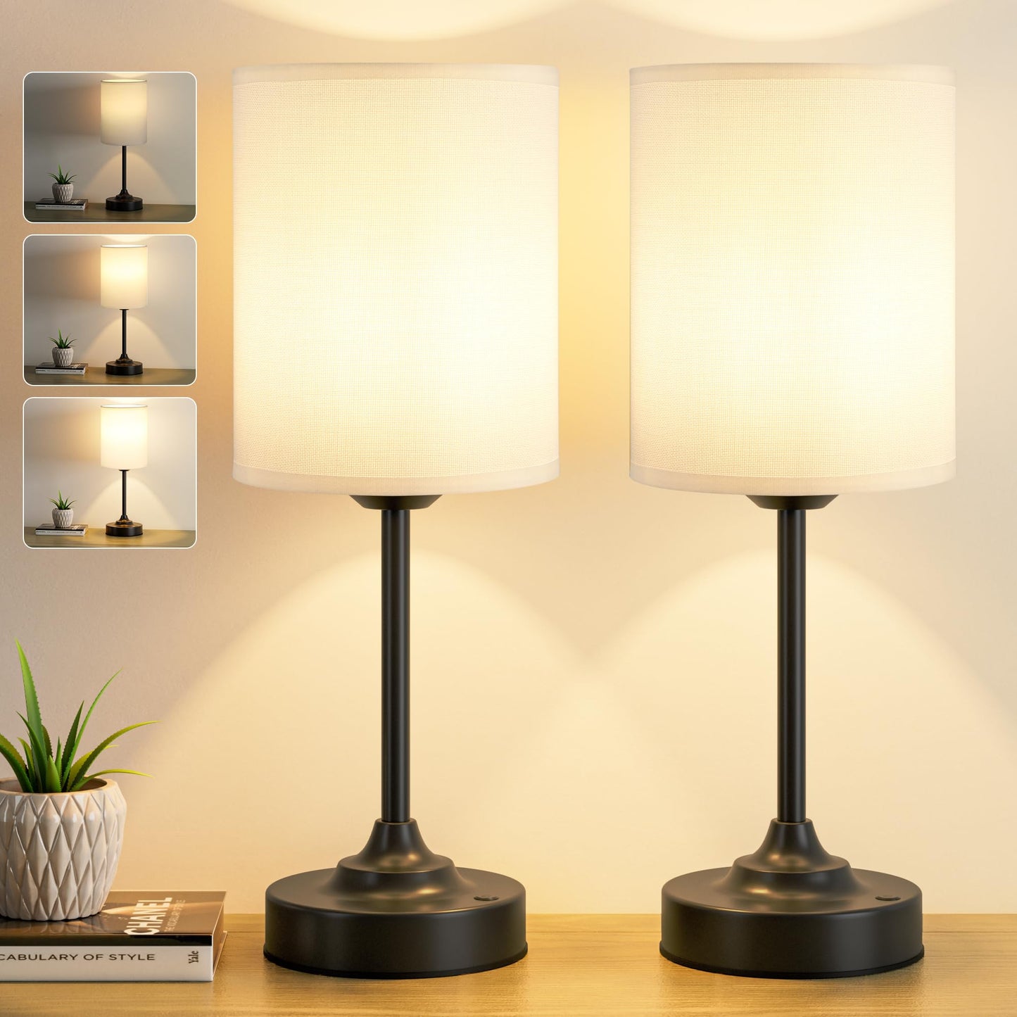 Touch Control Cordlss Table Lamp Usb-C Rechargeable Lamp With Stepless Dimming 4000Mah Battery Operated Bedside Lamp For Bedroom Living Room Night Light & Emergency Lighting Black 2 Pack