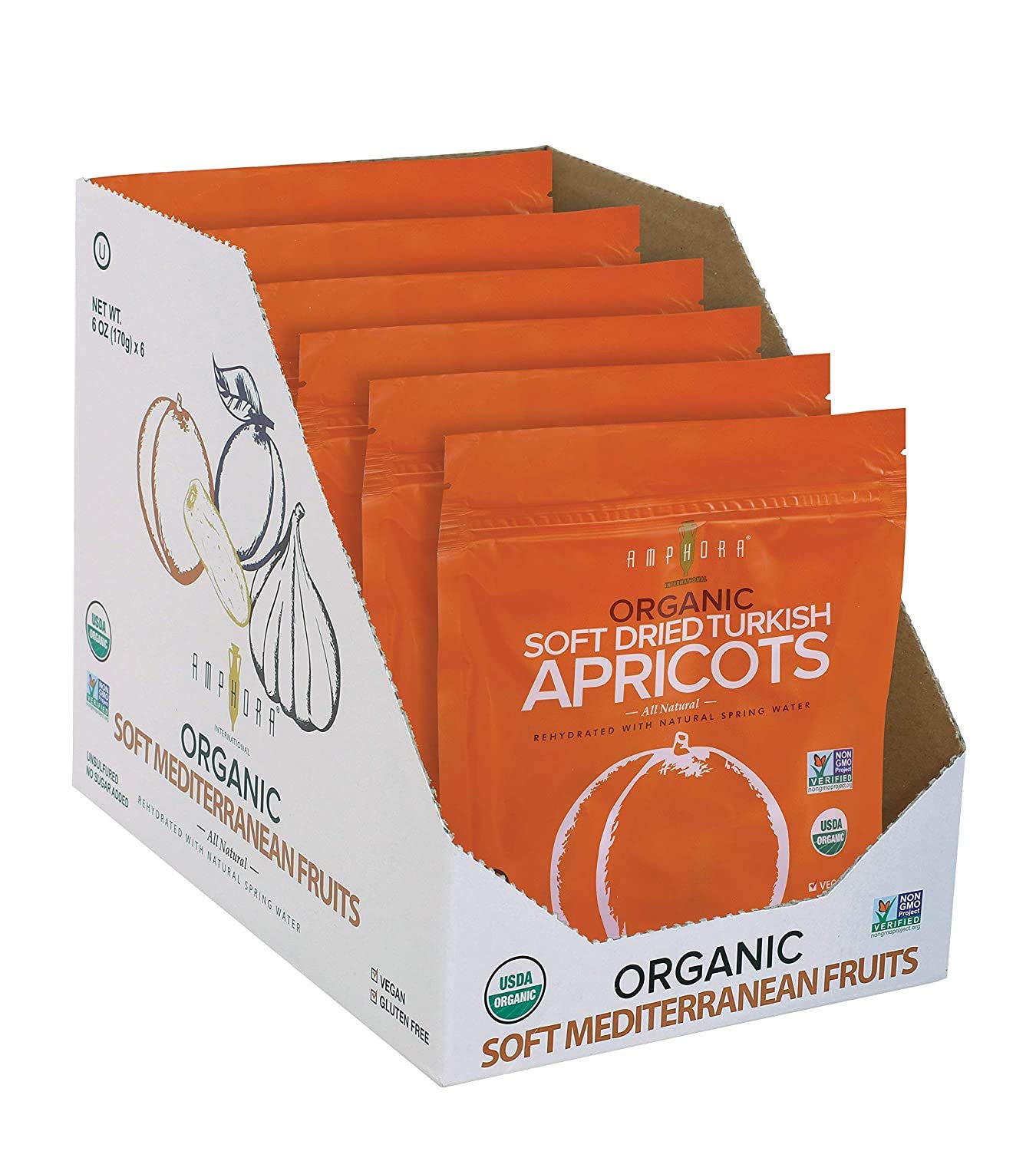 Amphora Soft Dried All Natural Organic Turkish Apricot Healthy Snack Fruits Vegan Kosher Gluten Free 6 Oz Each (Pack of 6)