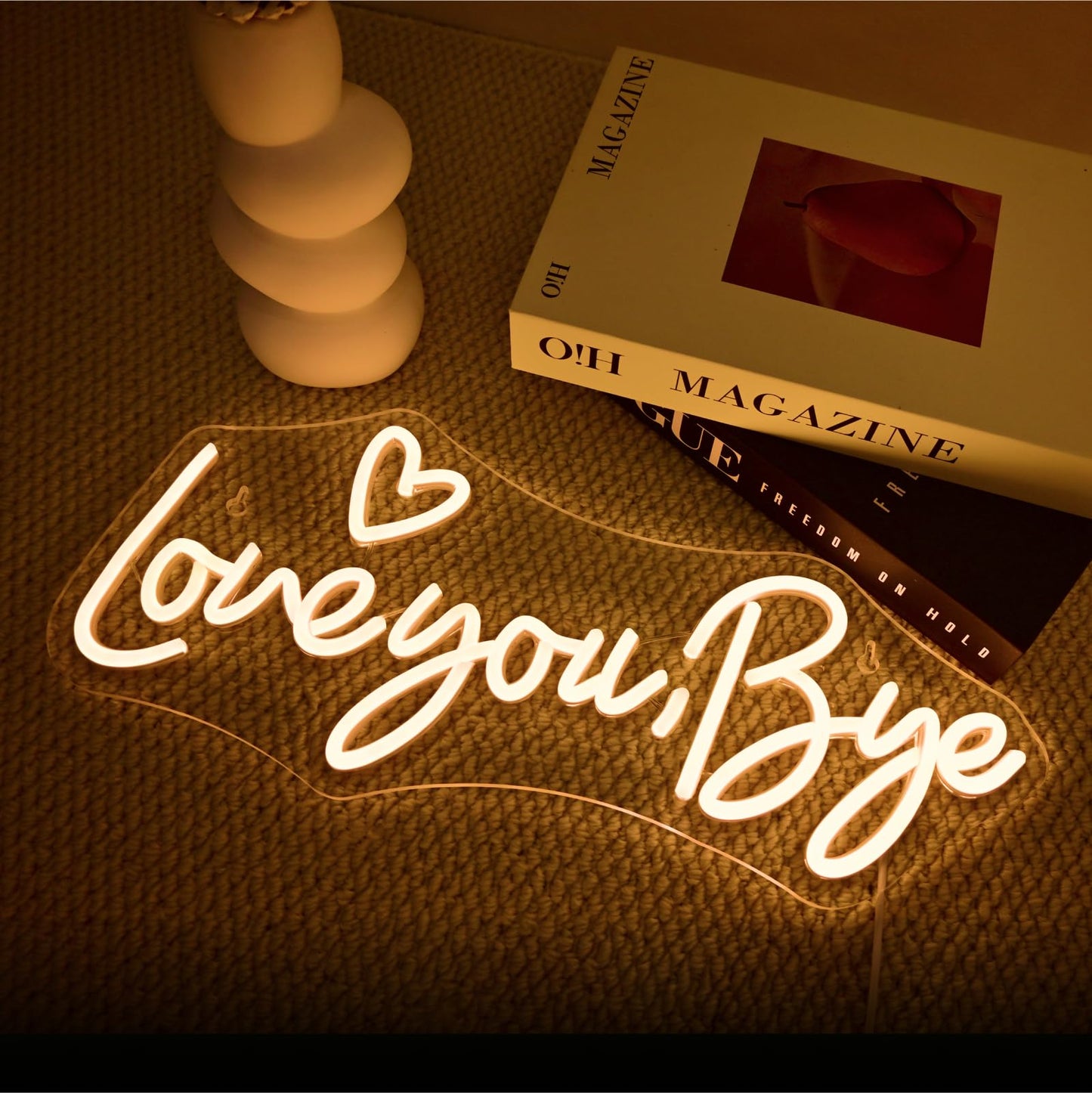 FAXFSIGN Neon Sign for Wall Decor - Love You Bye, Warm White, Acrylic, Modern Design, Ideal for Entryway, Bedroom, Wedding, Party, Gift