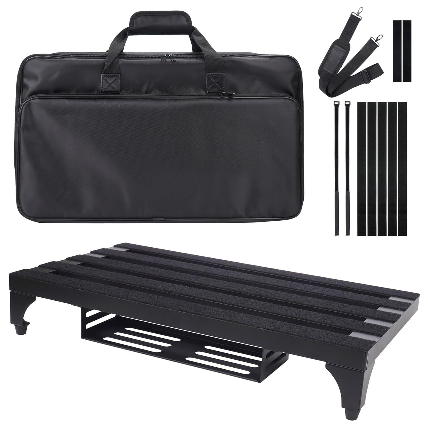 SOYAN 22 x 12.5 Aluminum Alloy Guitar Pedal Board with Power Supply Tray, Carry Bag & Mounting Tapes Included (Black, APB-22BK)