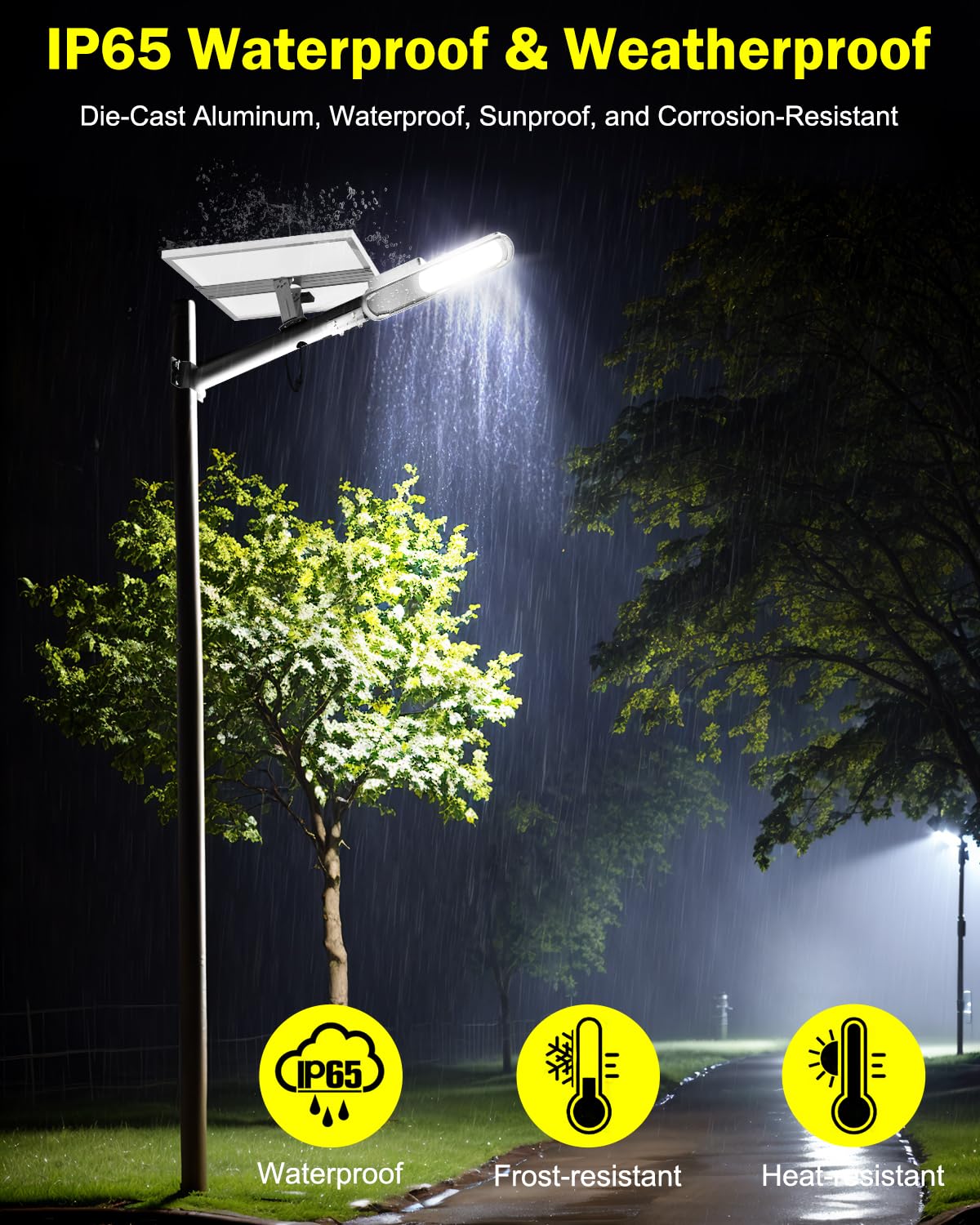 Engrepo Solar Street Light, 15-Hour Runtime, IP65 Waterproof, Remote Control, 20000mAh, Black, Model AX-YYC-200W