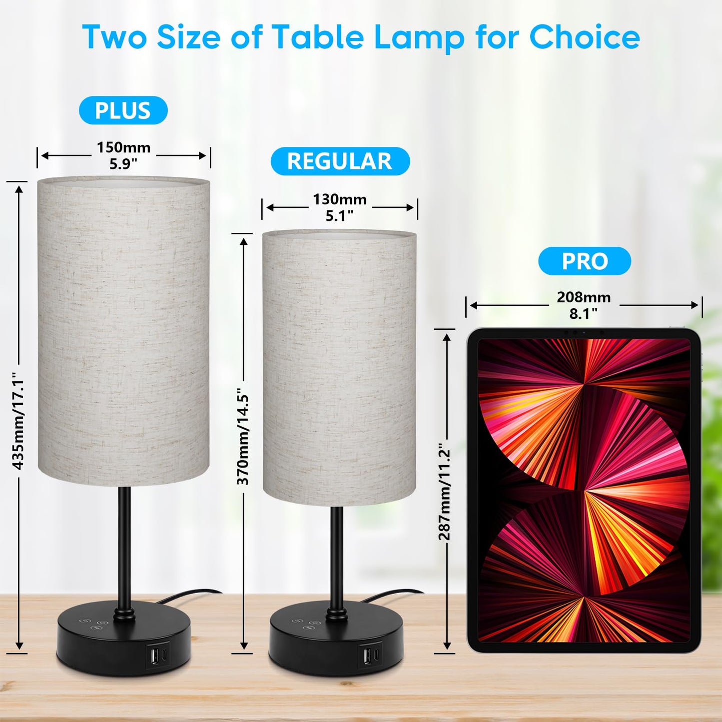 Unicozin Table Lamp, 3 CCT RGB Color Changing, Stepless Dimmable, 17Inch, Beige-Black Shade
