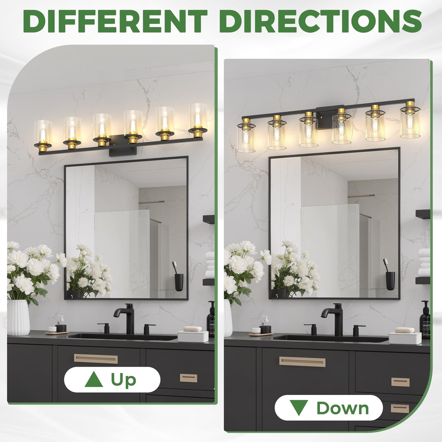 Doresshop Bathroom Light Fixtures 6-Light Gold And Black Bathroom Lighting Fixtures Over Mirror With Clear Glass Shade Vanity Lights For Hallway Living Room Bedroom