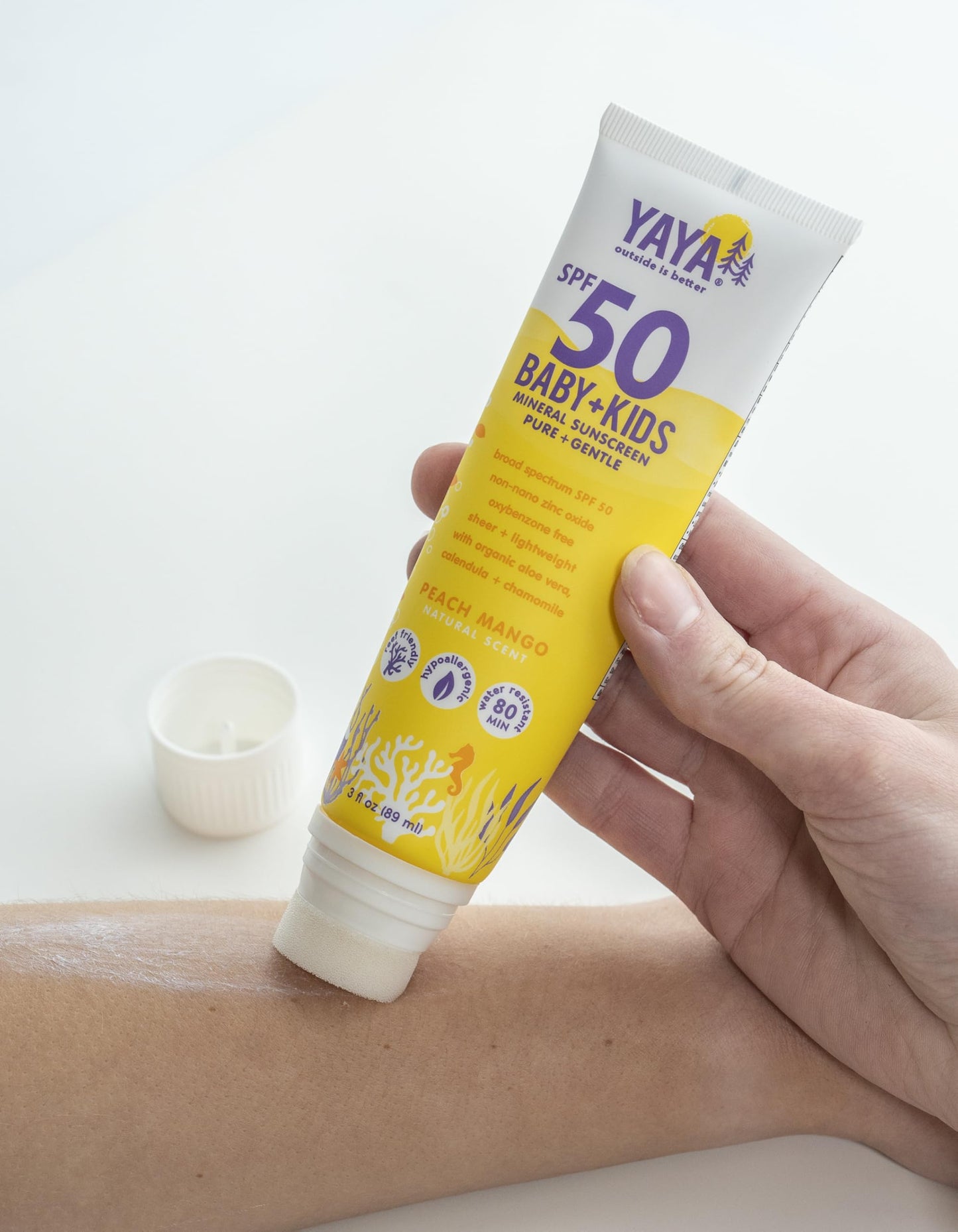 YAYA ORGANICS Baby + Kids Mineral Sunscreen with Free Sponge Applicators, SPF 50, Reef-Friendly, Non-Nano Zinc Oxide, Hypoallerg