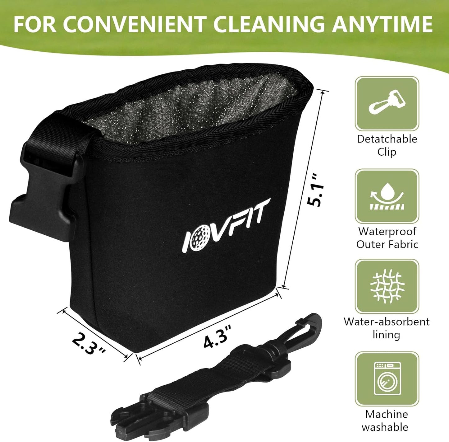 Golf Club and Golf Ball Cleaning Bag,Portable Waterproof Club Cleaner with Detachable Clip, Quick Dirt & Grass Removal, Compact Design for Golfers
