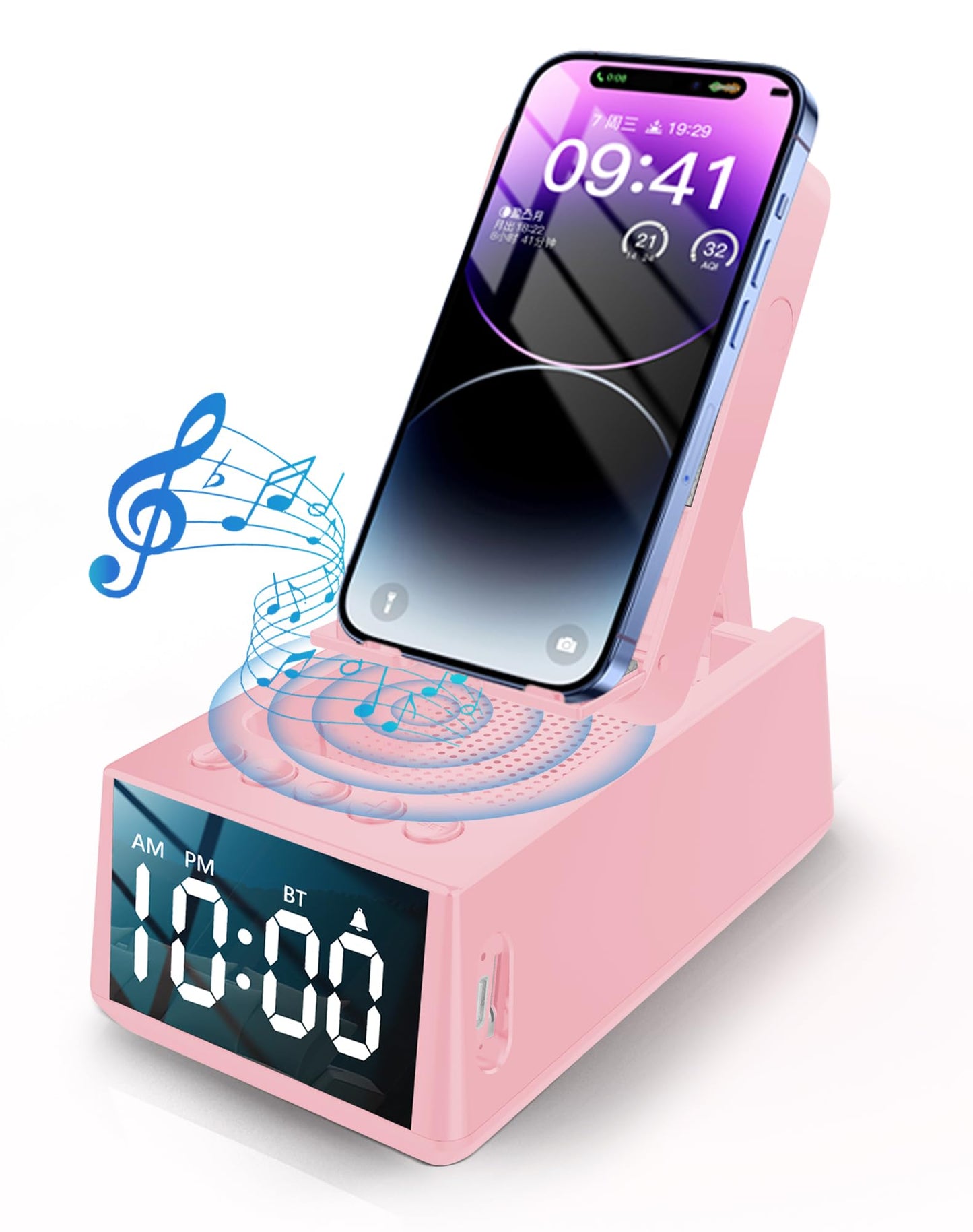 Christmas/Birthday Gifts for Women - Bluetooth Speaker with Clock, Alarm Clock Bluetooth Speaker Stocking Stuffers Desk Accessor
