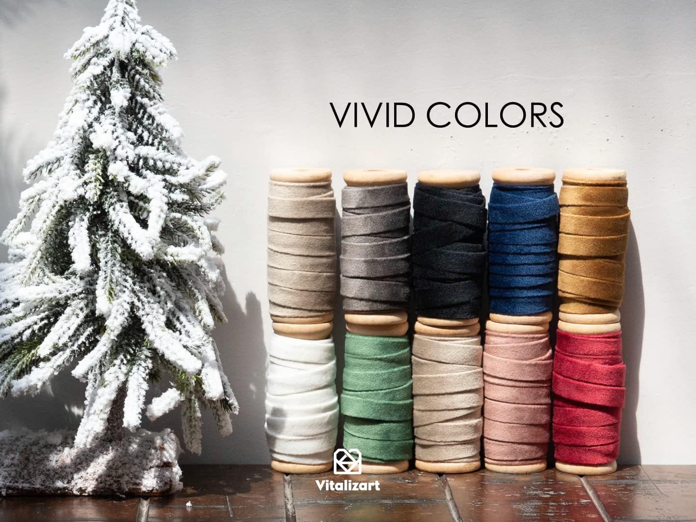 Vitalizart Pink Velvet Ribbon Set 3/8" x 15 Yd Wooden Spool Fabric Trim 3 Rolls * 5 Yd for Christmas Wreath Decoration Handmade Craft Ornaments Gift Wrapping & Bow Making