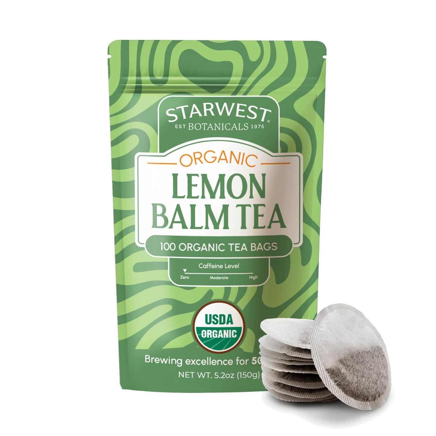 Starwest Botanicals Organic Lemon Balm Leaf Tea - Calming Herbal Tea for Women & Men Caffeine Free USDA Organic Lemon Balm Leaf String Free Sachets Non GMO - Bulk Pack 100 Tea Bags