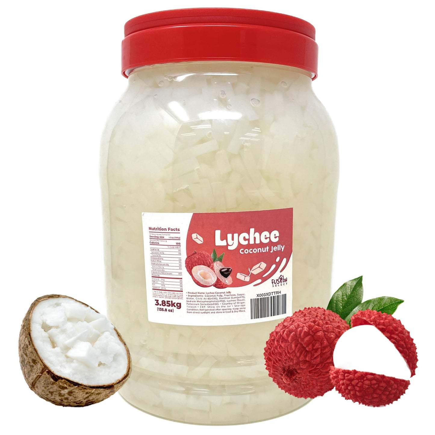 Fusion Select Lychee Jelly Coconut Jelly with Fruit Flavored for Bubble Tea, Yogurt, Ice Cream, Beverage, Fruit Tea, and Snow Fl