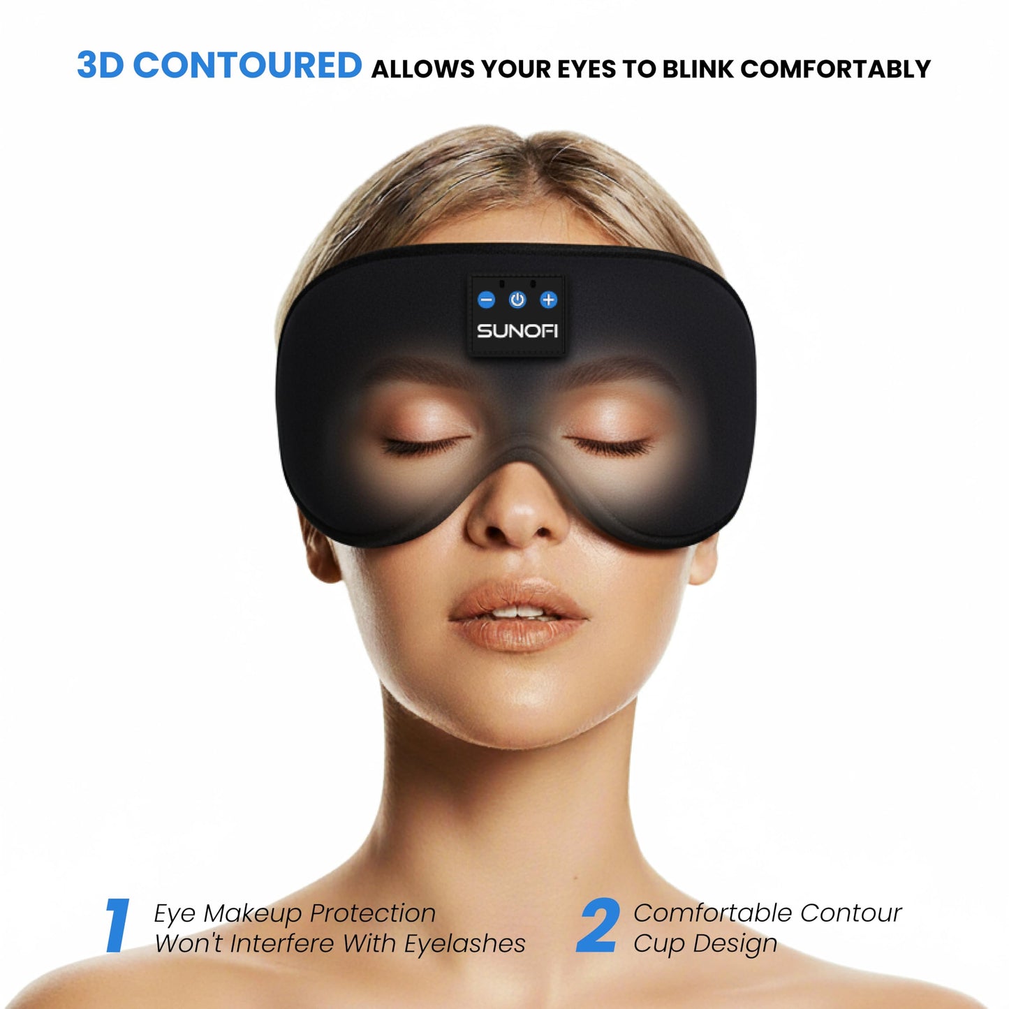 SunoFi Sleep Headphones Bluetooth 5.4, 3D Sleep Mask with Ultra-Thin HD Stereo Speakers, Wireless Music Eye Mask Headphones for Side Sleepers, Travel, Relaxation