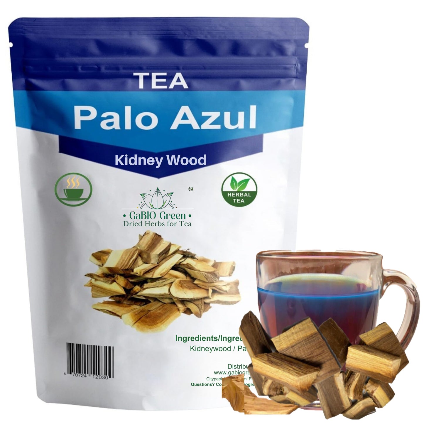 Palo azul Kidney Wood (16.1oz/1 Pound) Blue Stick Herbal Tea Bark palo azul tea Resealable Bag (16.1 Ounce)