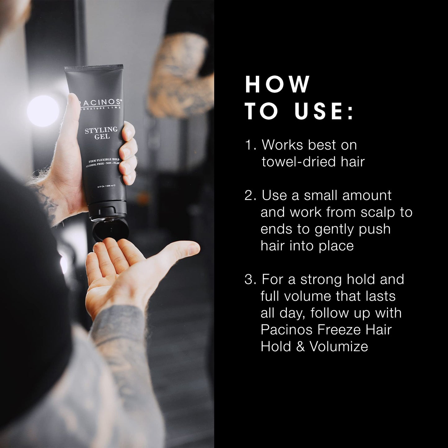 Pacinos Styling Gel - Medium Shine All Day Hold, Conditions and Moisturizes Hair while Adding Volume and Texture, No Dry Flakes