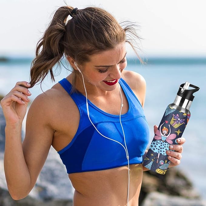 Blueangle Christmas Nutcracker Stainless Steel Water Bottle with Straw, BPA Free Reusable Leakproof Water Jug for Fitness Camping Outdoor Sport