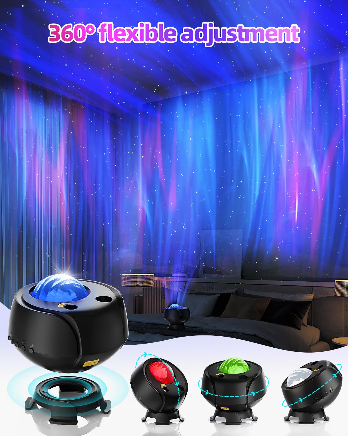 FLITI Galaxy Projector with 60 Light Effects, Black, Model AC6926, Remote Control, Bluetooth Speaker, Timer
