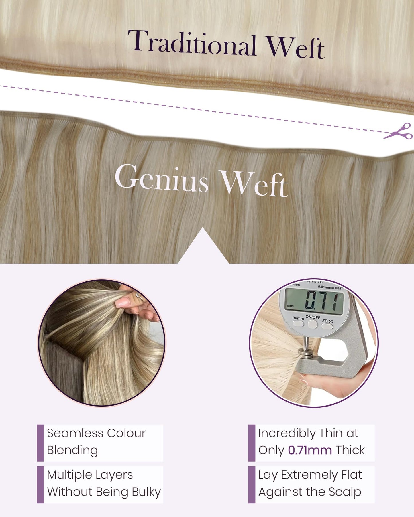 LaaVoo Hand Tied Weft Hair Extensions Human Hair Blonde Highlights Genius Hair Extensions Weft Blonde Sew in Hair Extensions Rea
