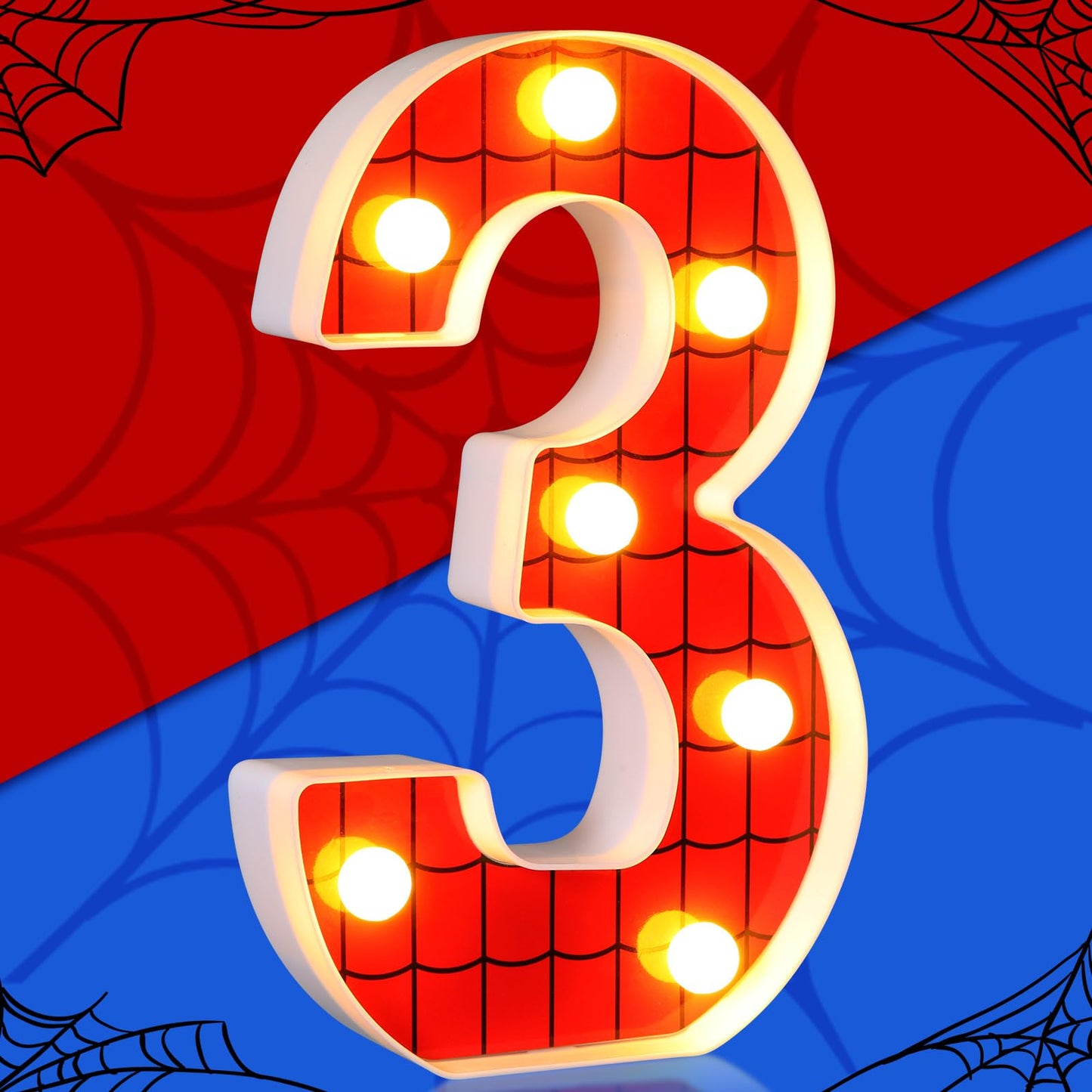 VIHOSE Spider LED Number Lights Spider Birthday Party Decoration Light up Numbers Kids Boy Man Birthday Supplies for Marquee Nig