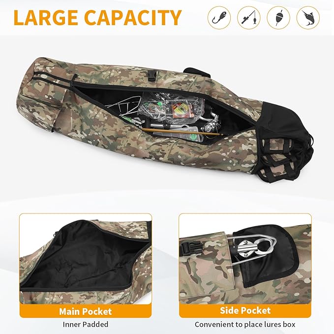 Wowelife Fishing Rod Carrier - Pole Bag Reel Organizer Case Storage for Gear, Travel - Gifts for Men, Family