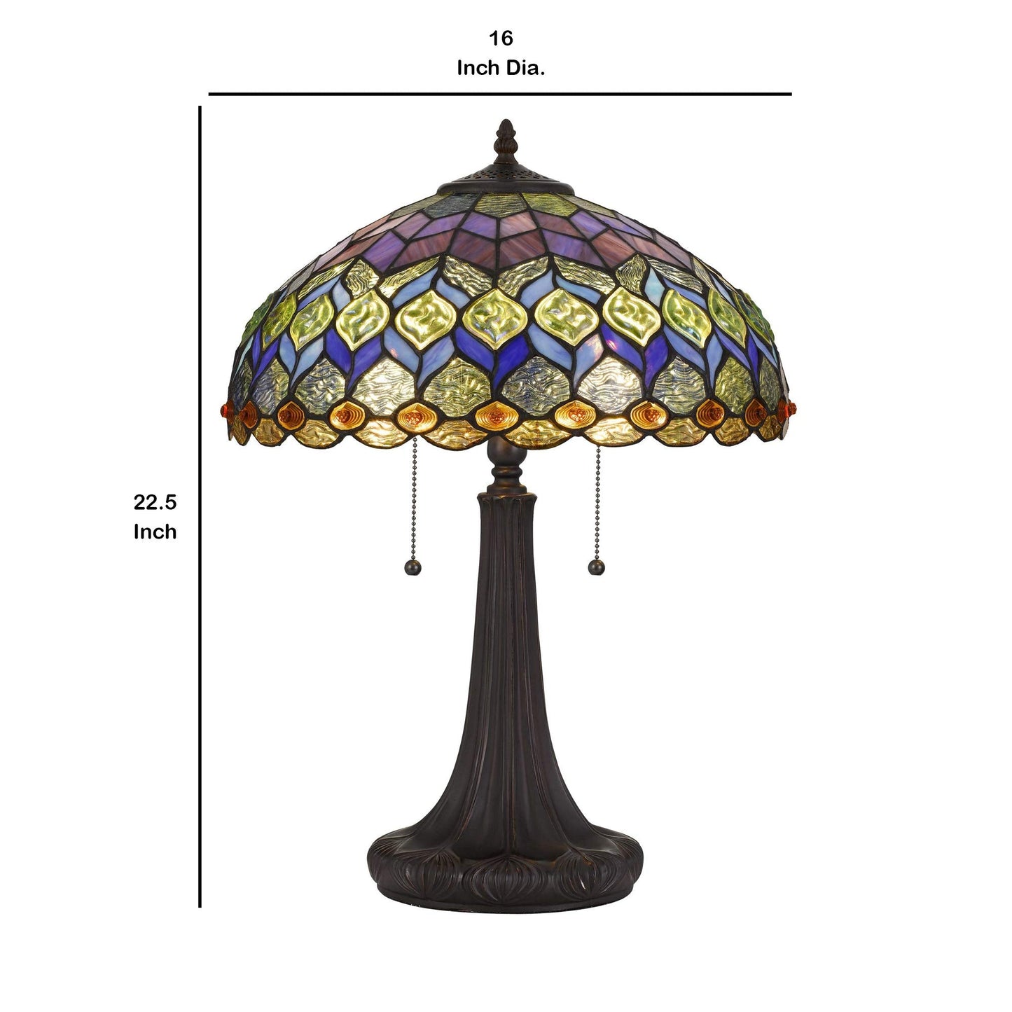 Benzara Tiffany Table Lamp 120W Engraved Base 22.5x16x16 in Multicolor Model BM233347