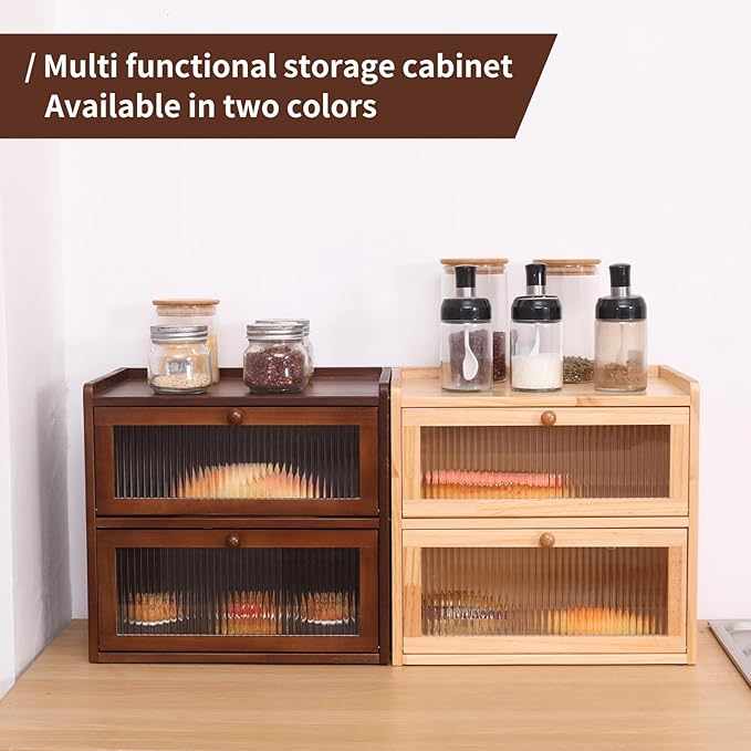 Double Layer Large Bread Box for Kitchen Counter, Wooden Bread Storage Container with Acrylic Window (natural)