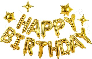 Gold Happy Birthday Banner Balloon Aluminum Foil 16 Inch Letter,10 Inch Five Pointed Star Four Pointed Star Suitable for K...