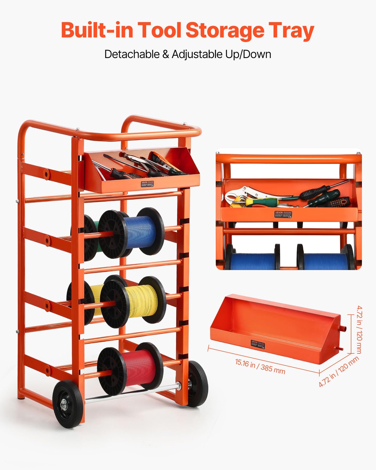 Vevor Wire Spool Rack, 11 Rods, Multi-Spool Wire Rack Dispenser, Cable Caddy With Wheels, Cable Holder With Storage Tray For Wir