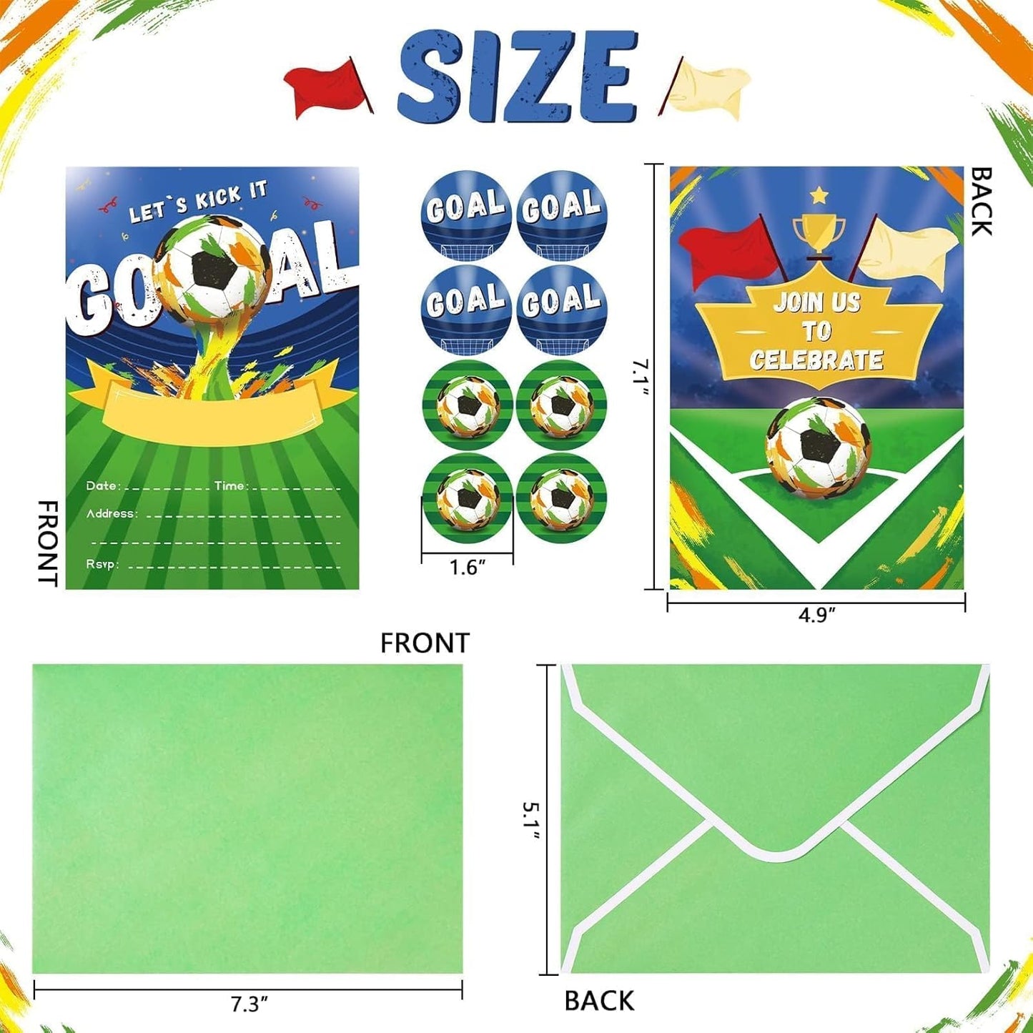WERNNSAI 24 Set Soccer Birthday Invitations with Envelopes - Soccer Ball Birthday Party Supplies for Kids Boys Football Sport Blank Party Invites Cards with Goal Stickers for Bday Holiday Celebration