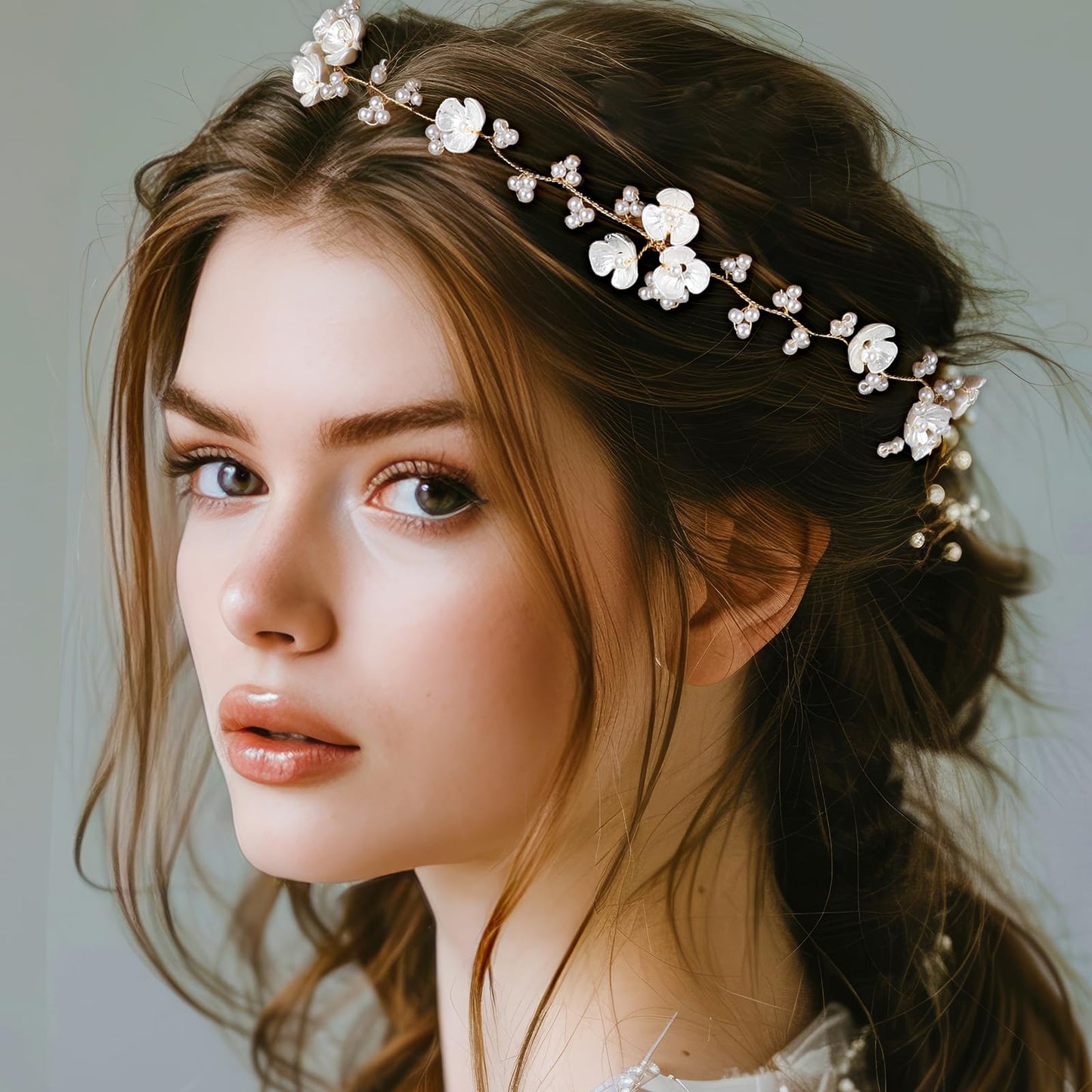 Flower Crown for Girls, Bridal Pearl Headband Women Floral Crowns for Wedding and Birthday, Flower Girl Hair Accessory Headpiece